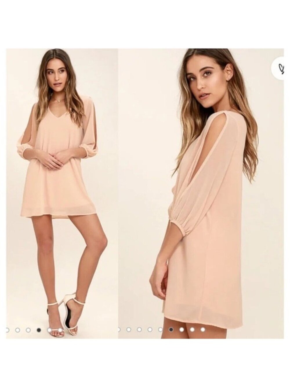 Lulus Women's S Peach Sheer Sleeve Cold Shoulder Mini Dress Polyester  P0047